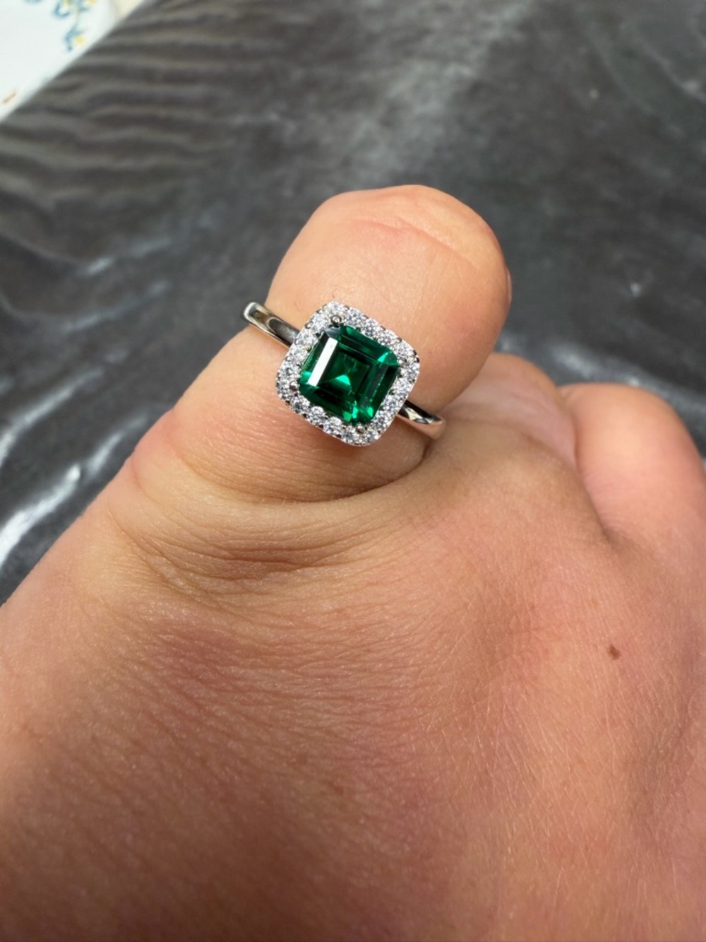 Emerald Green Halo Solitaire Ring - Women Jewelry